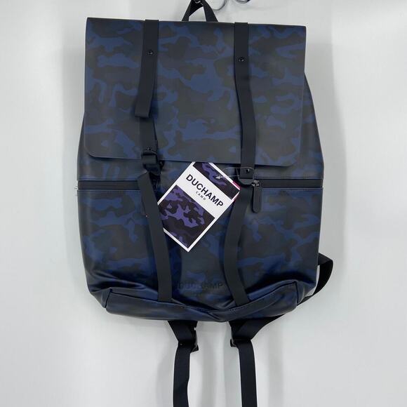 Duchamp Backpack Navy Camouflage Camo Rubberized Foldover Padded Straps - Picture 10 of 12